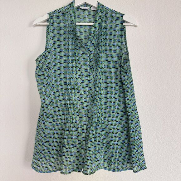 Liz Claiborne Tops - Liz Claiborne Woman Top & Tank Womens Size M Green Pleated Button Up Sleeveless